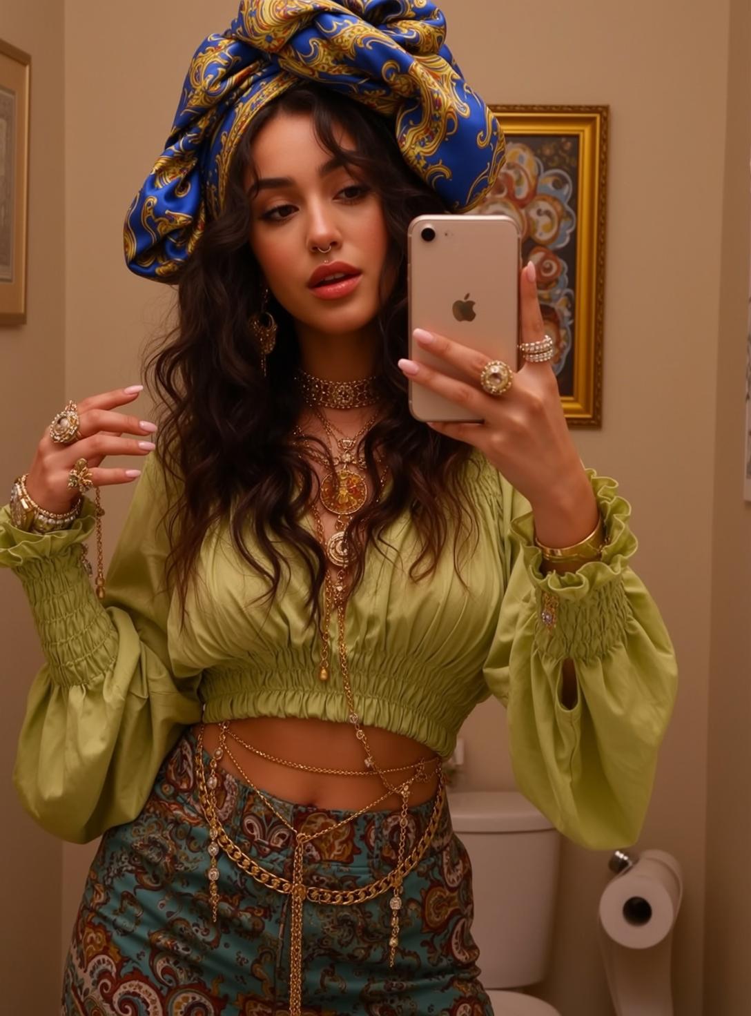 Selfie Light Green Crop Top Gold Jewelry reference photo