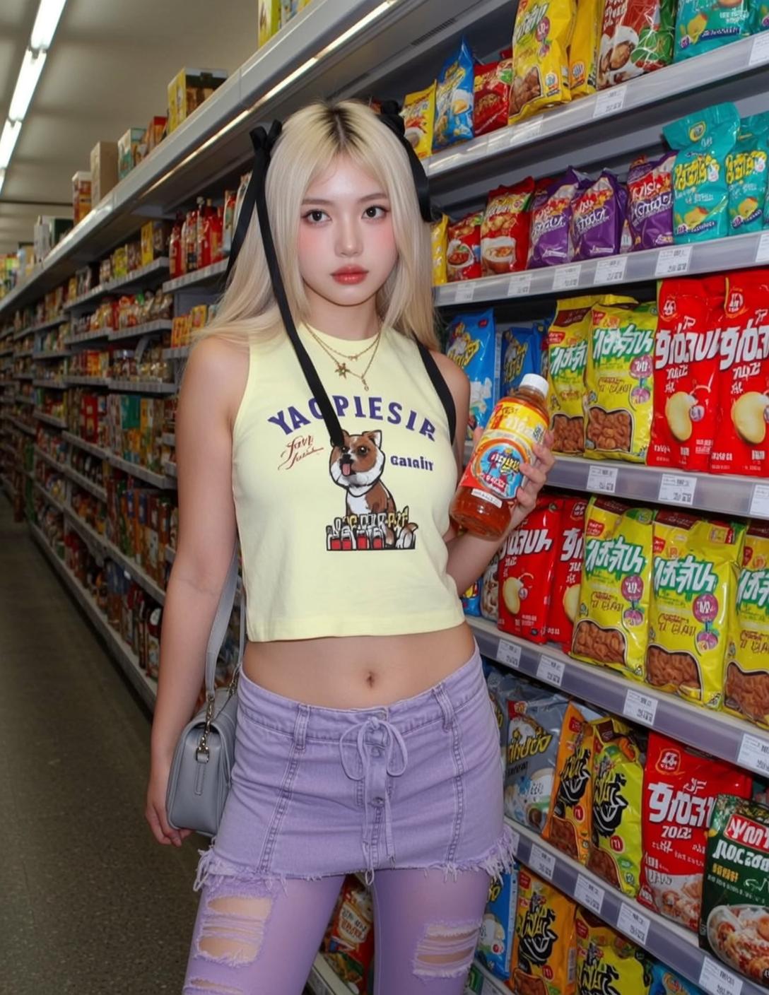 Y2k Young Blonde Long Black Ribbons Fair reference photo