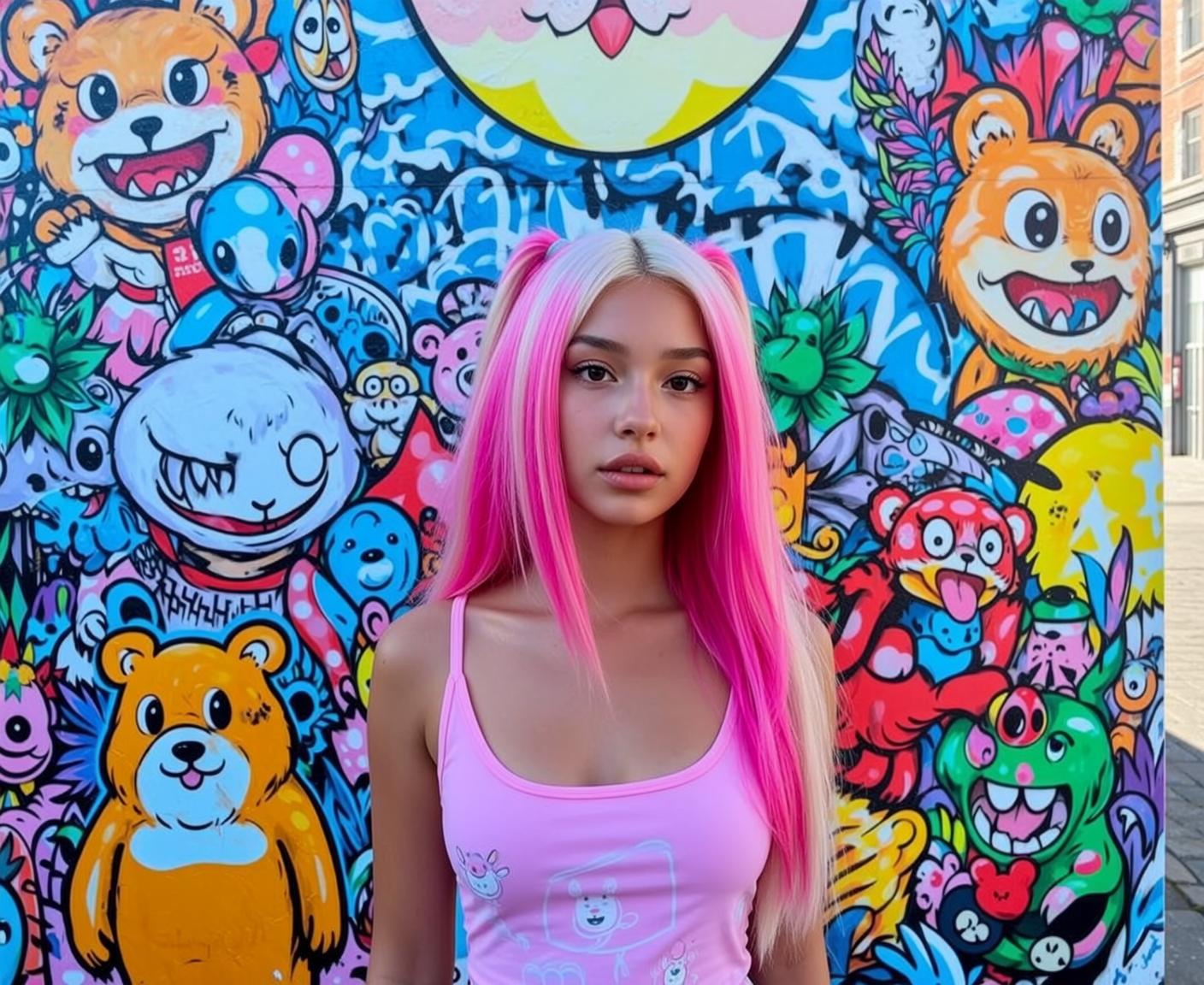 Pink Graphic Tank Studio Closeup reference photo