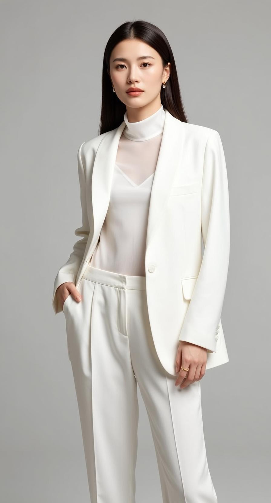 White Sheer Turtleneck Studio Pose reference photo