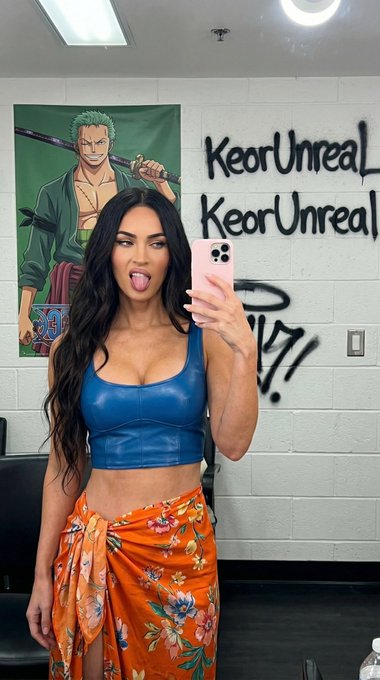 Royal Blue Leather Crop Top Orange Sarong Selfie Dressing Room