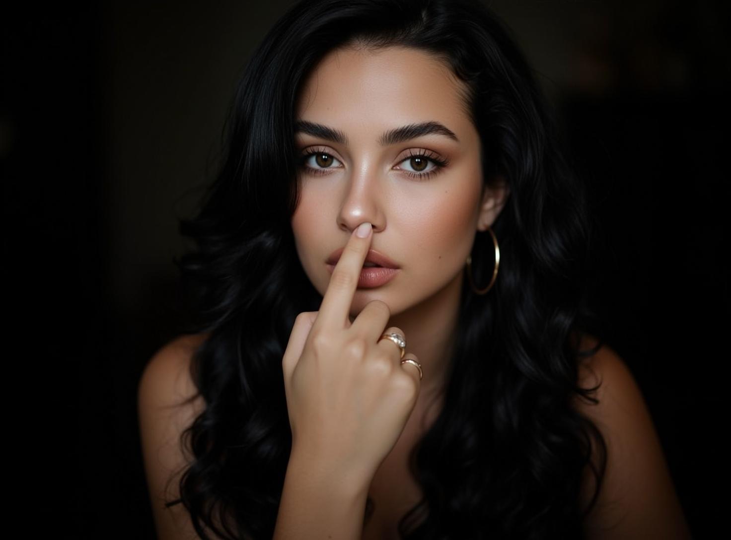 Finger On Nose Soft Dramatic Lighting reference photo