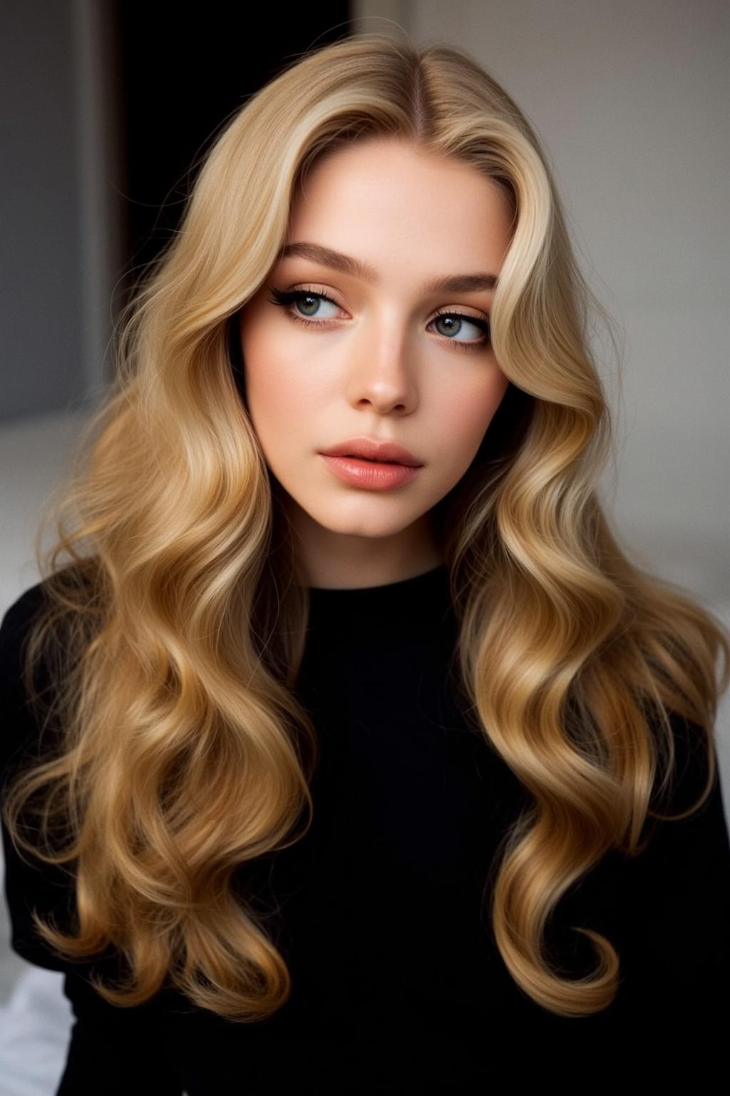 Blonde Wavy Hair Studio Portrait Soft Lighting reference photo