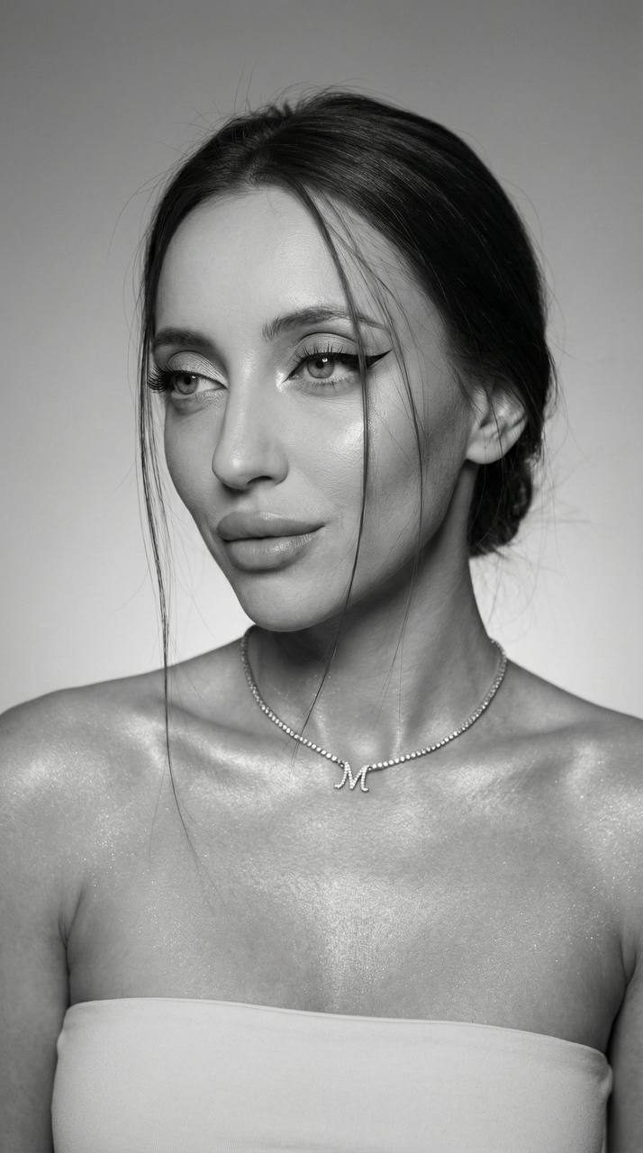 Bw Fashion Portrait Bare Shoulders Gray Background