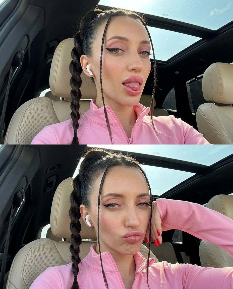 Car Selfie Pink Top Panoramic Sunroof 9 16