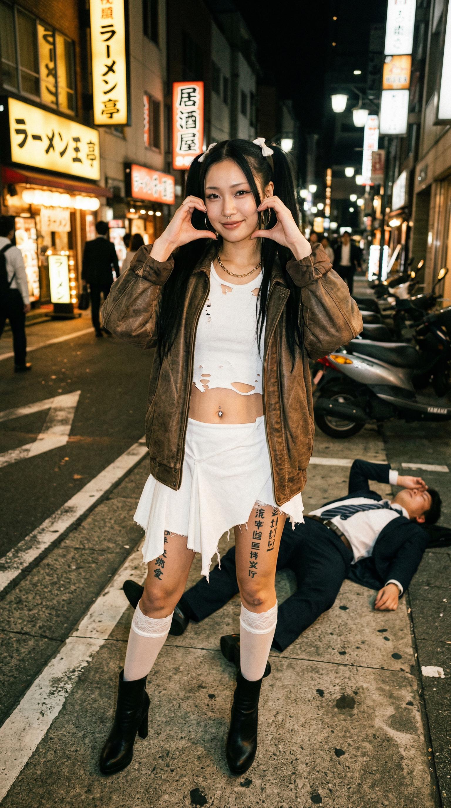 Night Street Heart Hands Unconscious Man Leather Jacket