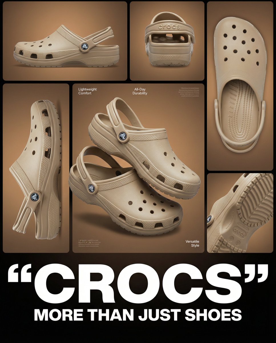 Beige Crocs Product Collage Poster