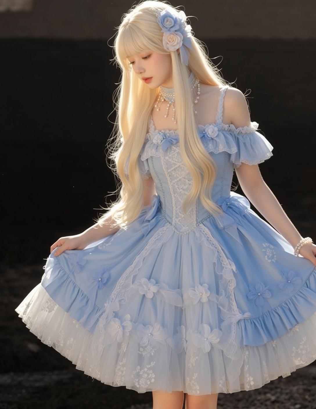 Light Blue Ruffled Corset Dress reference photo