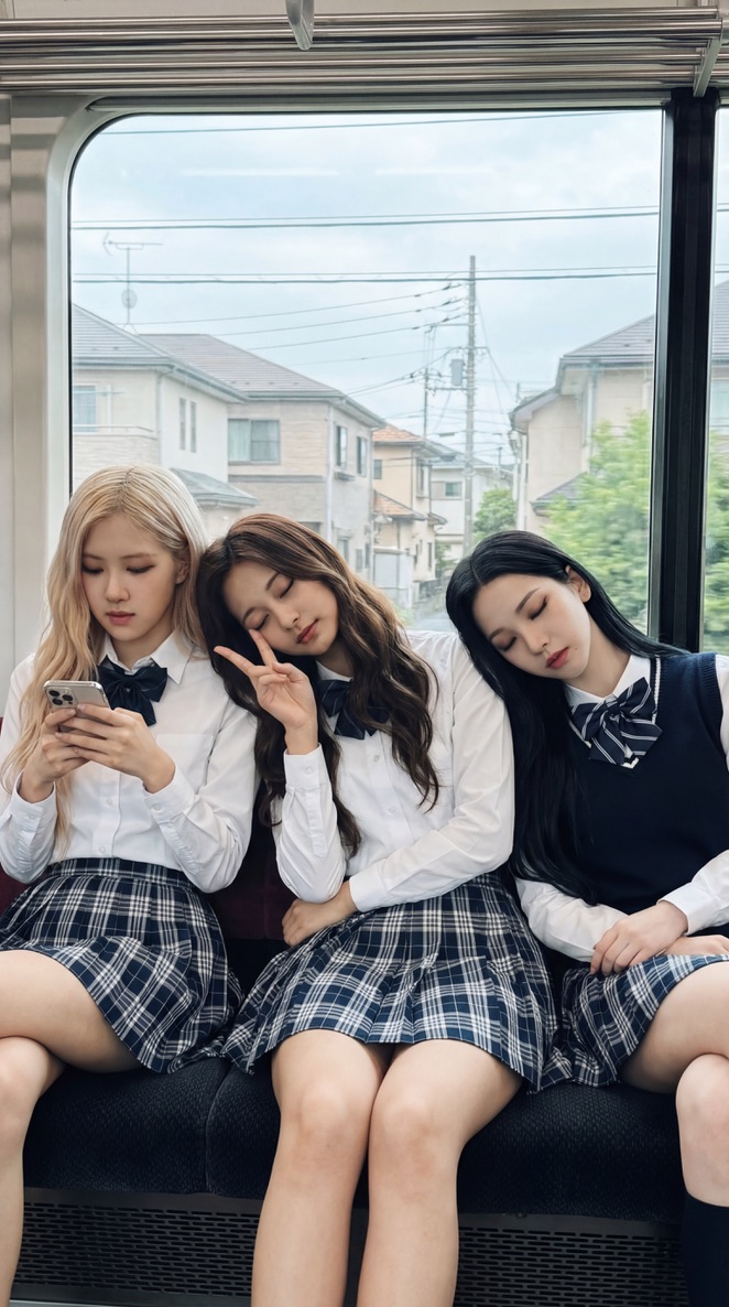 Kpop Idols Train Journey White Shirts Plaid Skirts