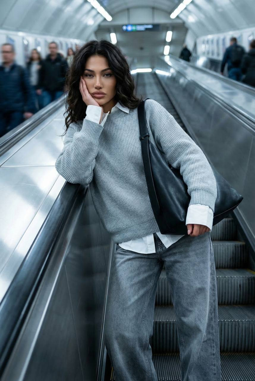 Realistic Subway Escalator Fashion Portrait