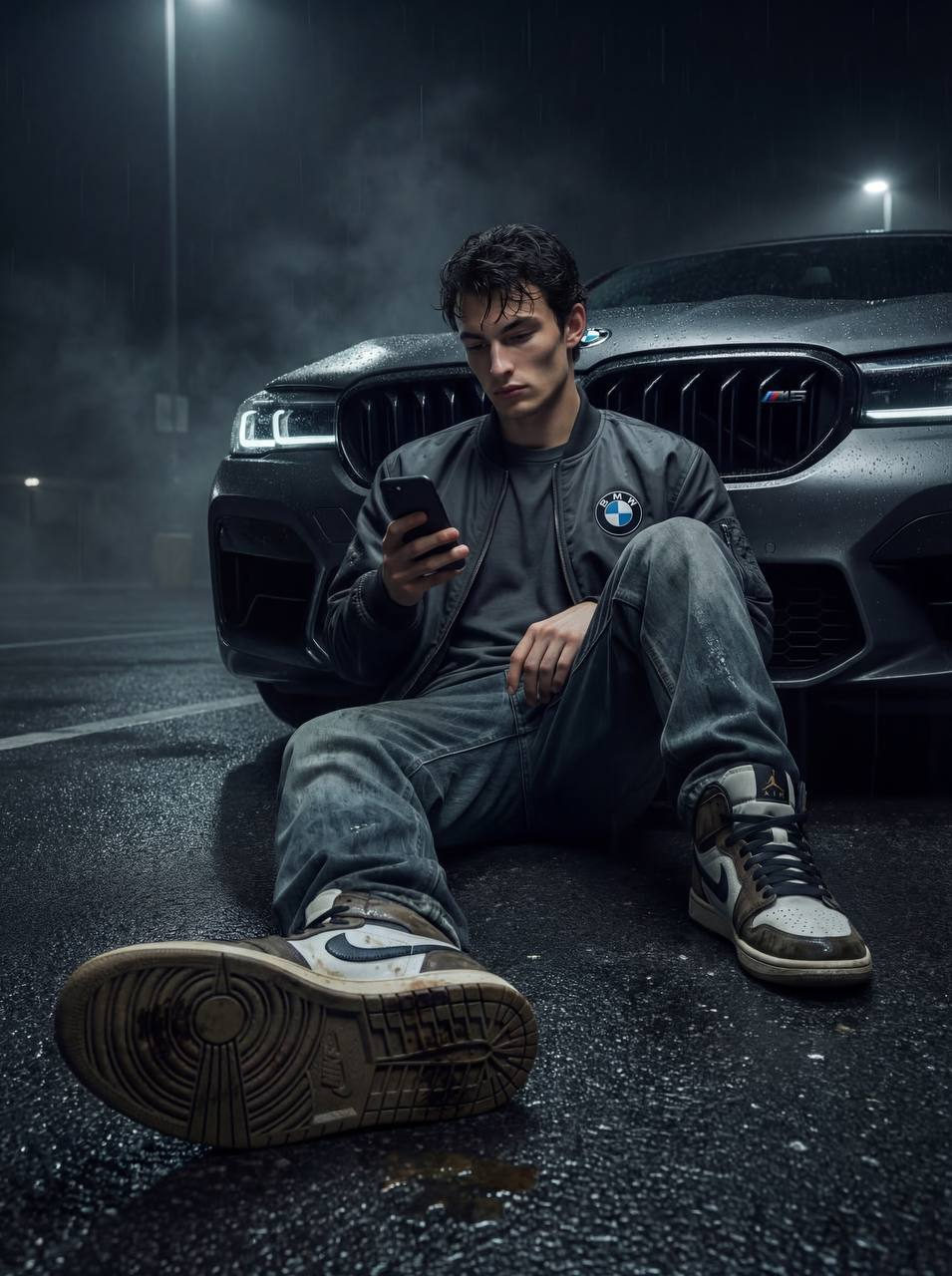 Realistic Young Street Racer Bmw Parking Lot
