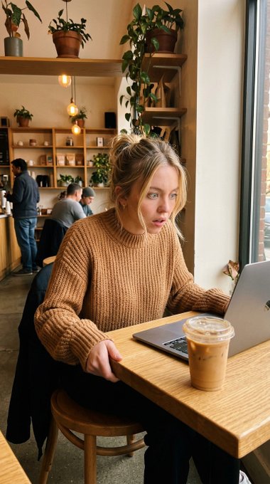 Knit Sweater Iced Coffee Cafe Candid