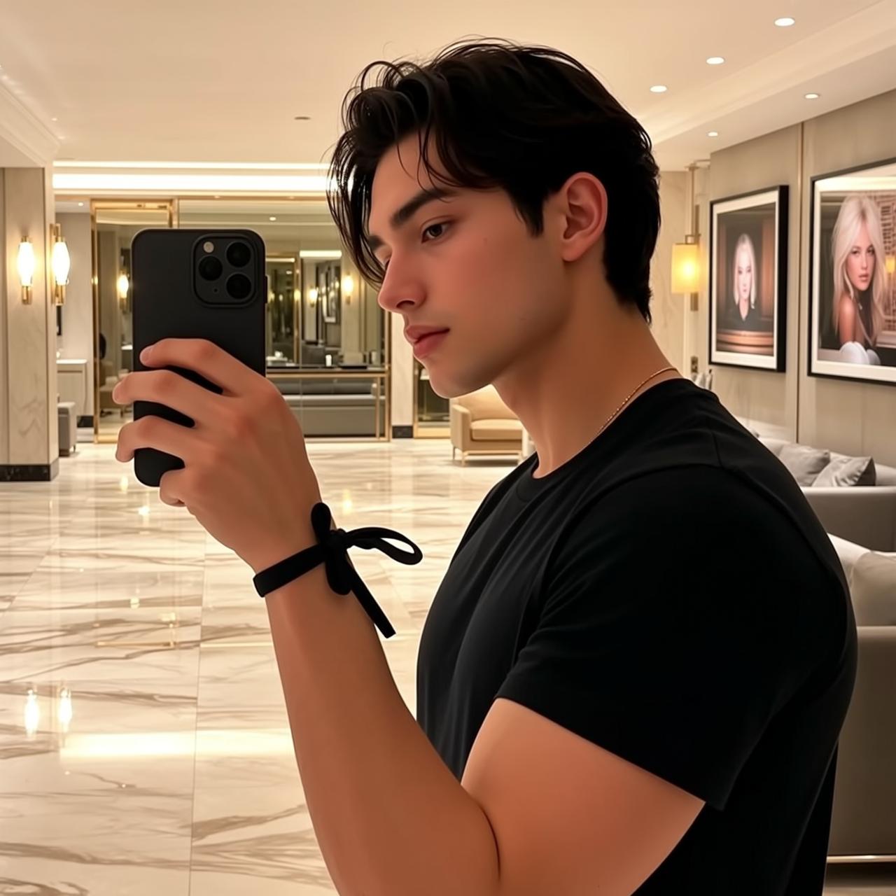Explore Holding Black Smartphone His Right Hand reference photo