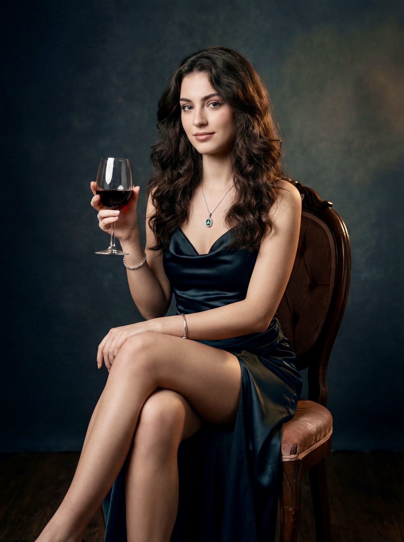 Elegant Studio Portrait Dark Waves Theatrical Lighting