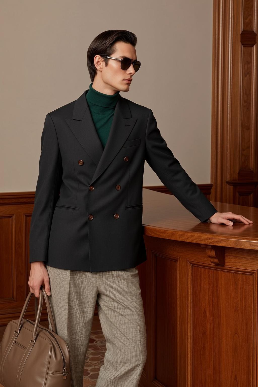 Young Dark Slicked Back Pale Green Turtleneck reference photo