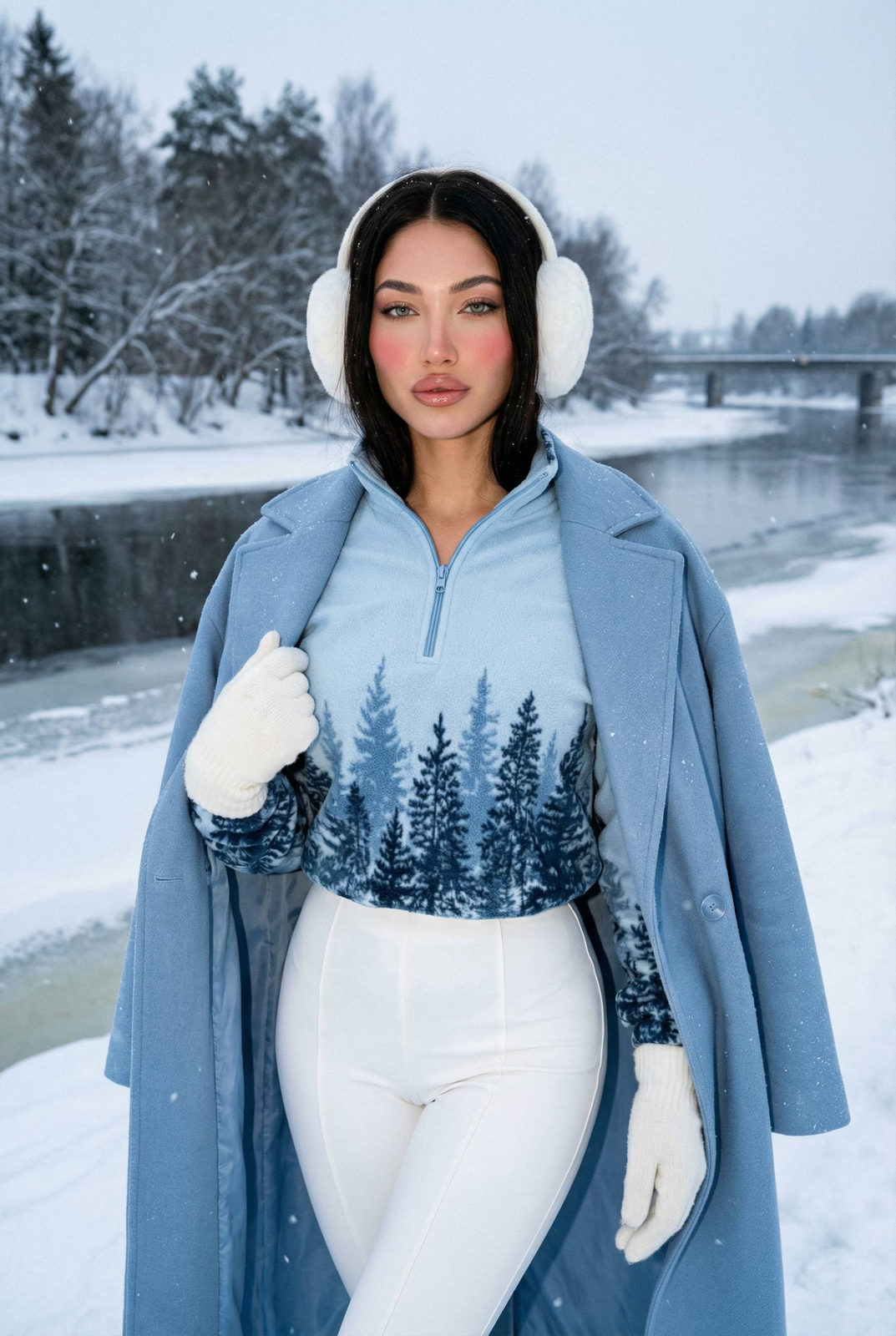 Winter River Portrait Realistic Cinematic Style