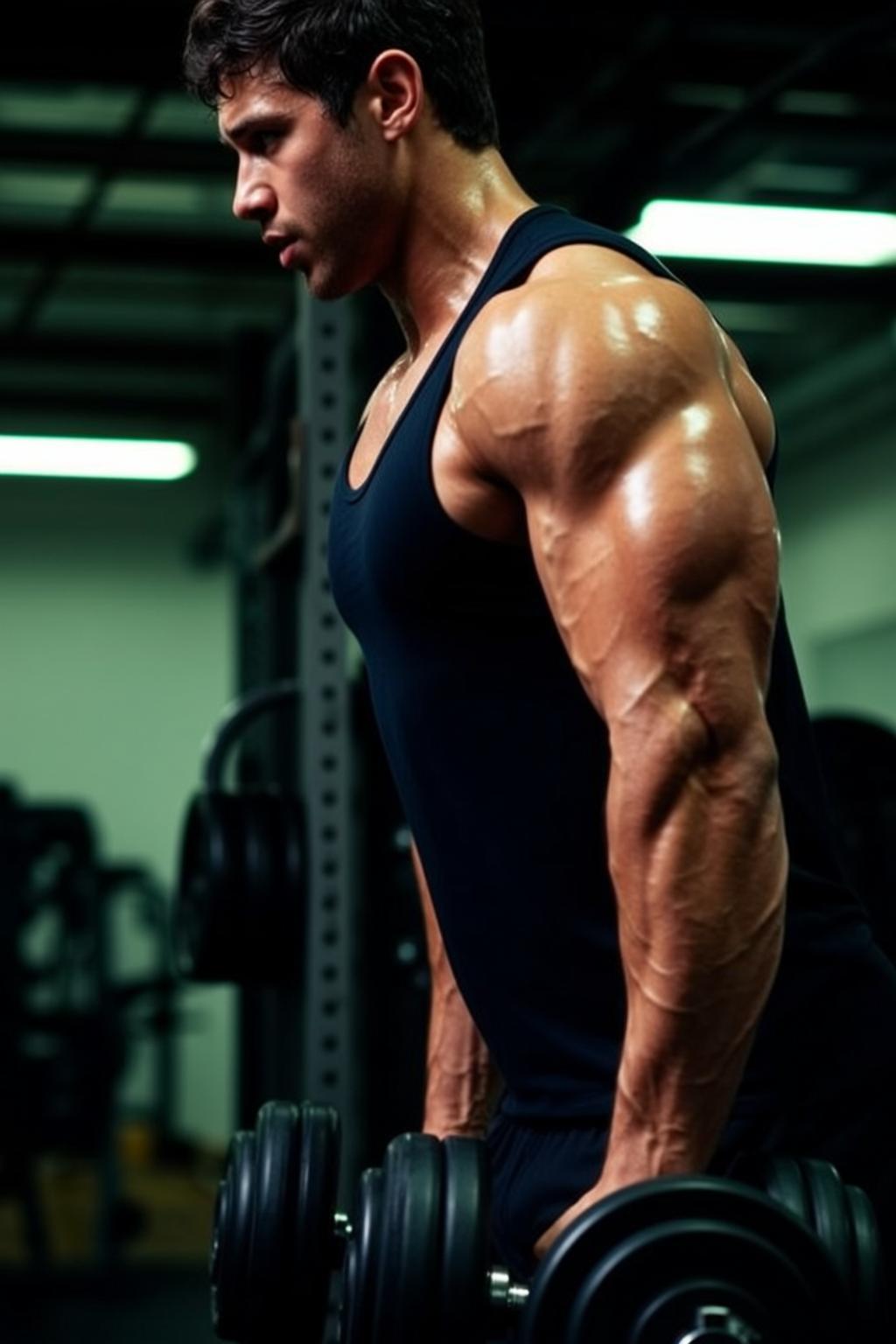 Black Tank Dumbbell Workout reference photo