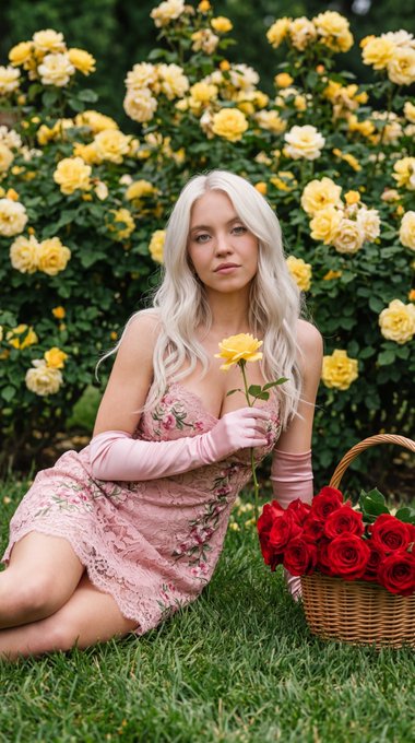 Pink Lace Dress Yellow Rose Garden