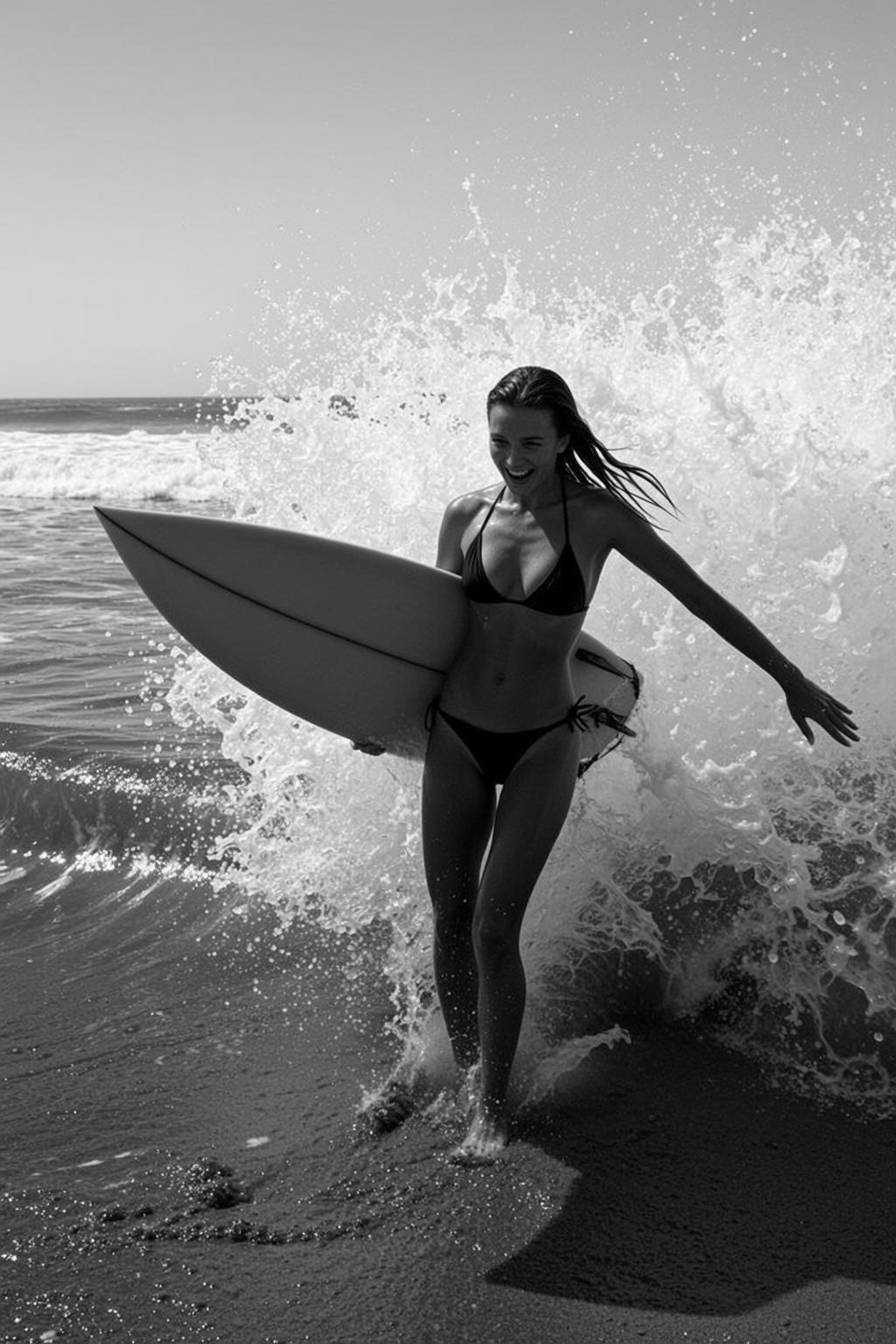 Full-body Medium Shot Black And White Photograph Captures Young Woman reference photo