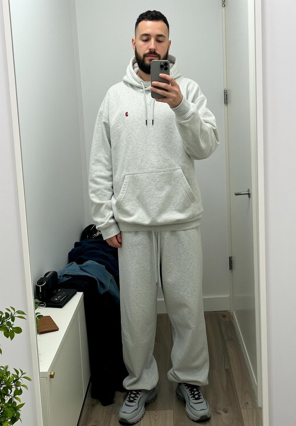 Man In Grey Hoodie Taking Selfie reference photo