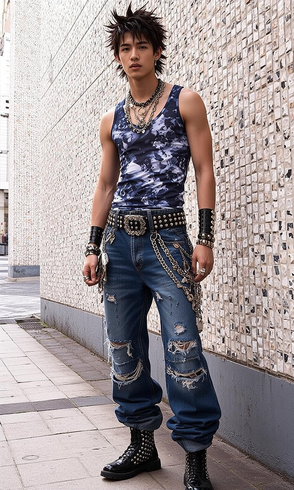 Young Spiky Black Hair Light Skin Sleeveless reference photo