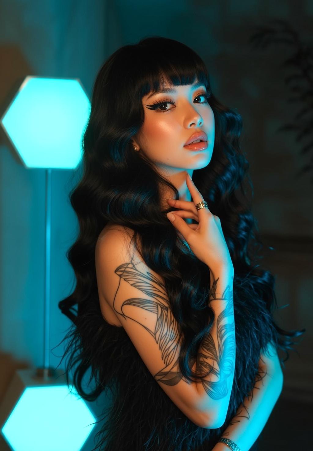 Black Feather Dress Neon Glow reference photo