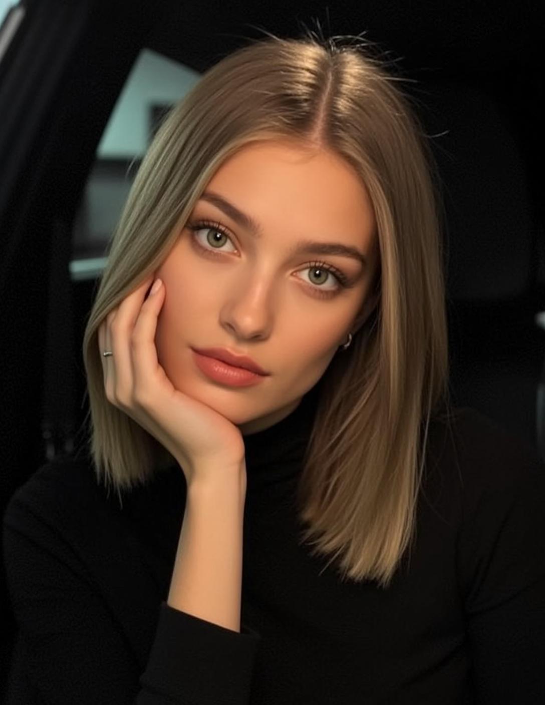 Ash Blonde Bob Car Interior Soft Light reference photo