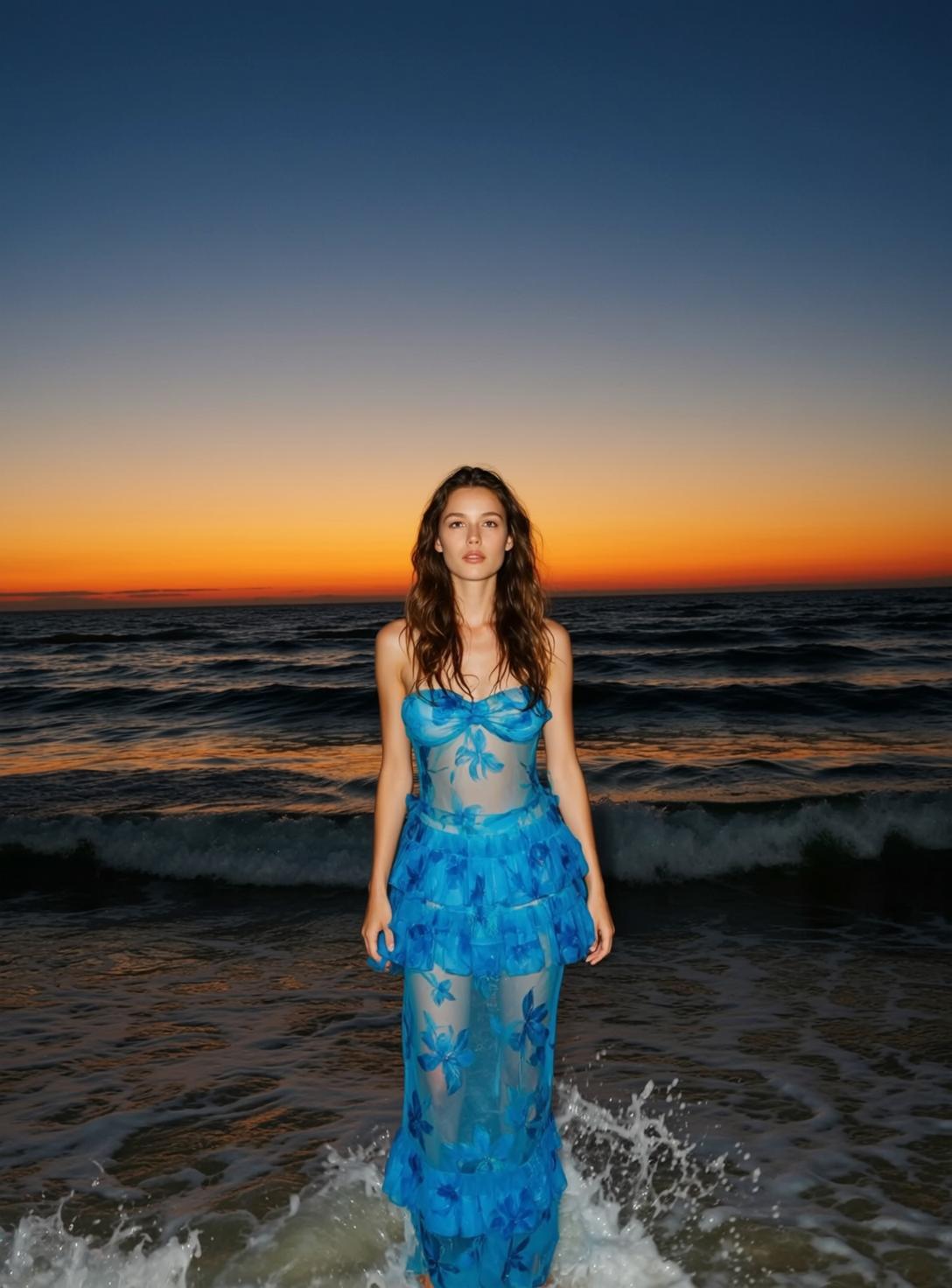 Blue Sheer Beach Sunset Dress reference photo