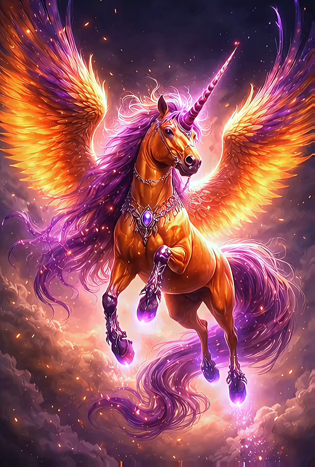 Realistic Winged Unicorn Clouds Glow