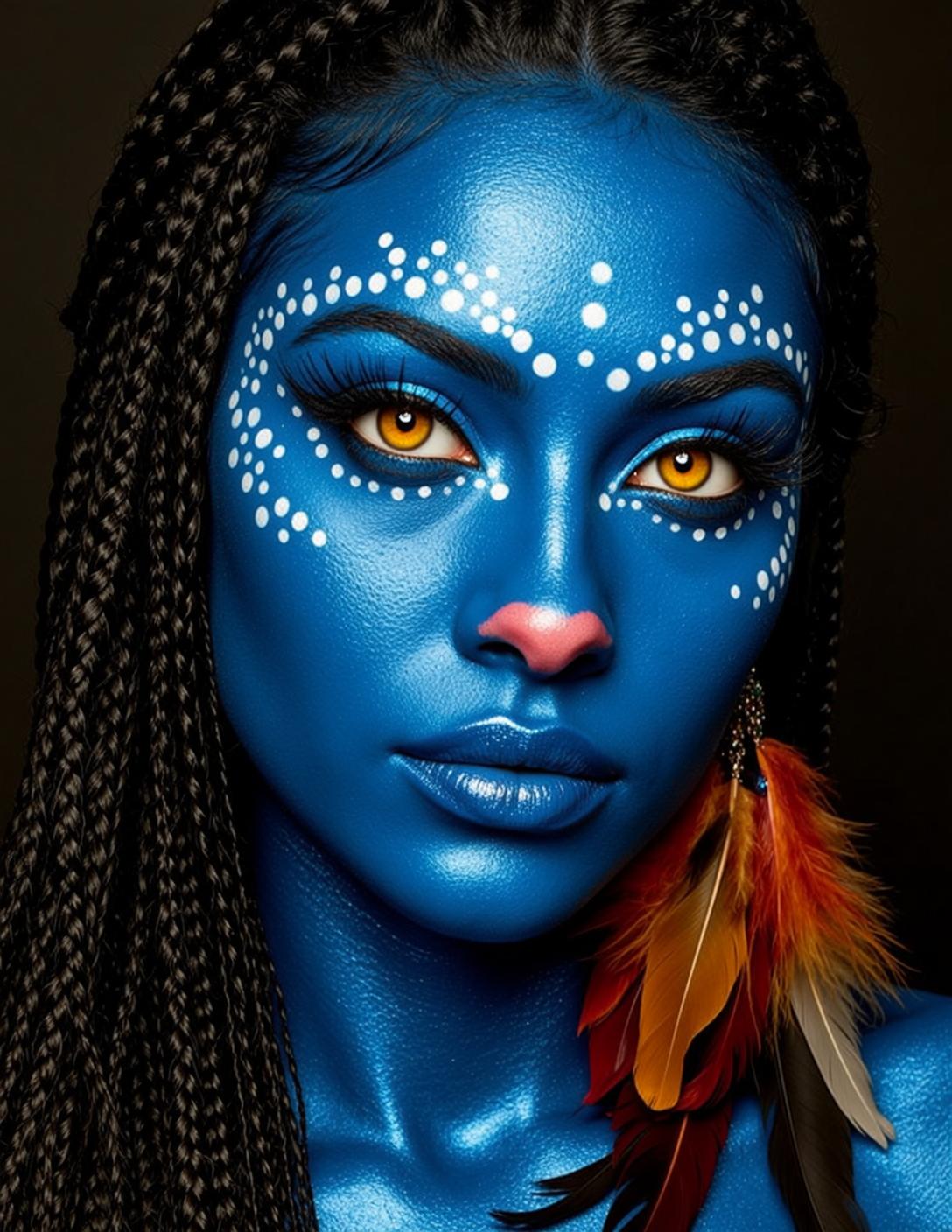 Halloween Makeup Blue-skinned Alien White Markings Long reference photo