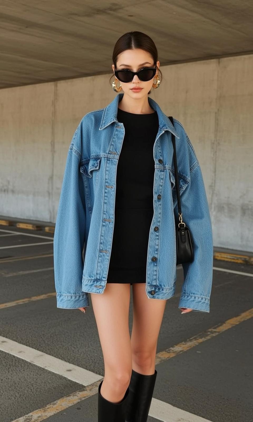 Denim Jacket Black Dress Street reference photo