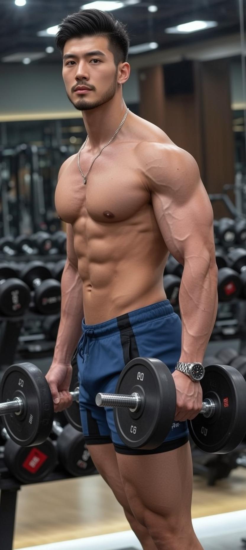 Muscular Asian Black Styled Volume Top Short reference photo