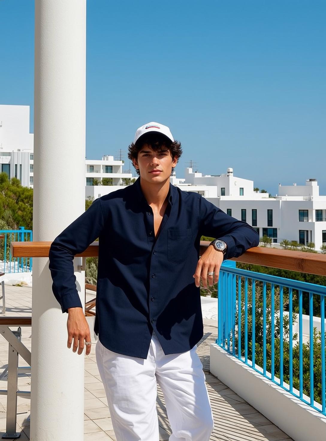 Young Dark Curly Light Blue Long-sleeve Button-up reference photo