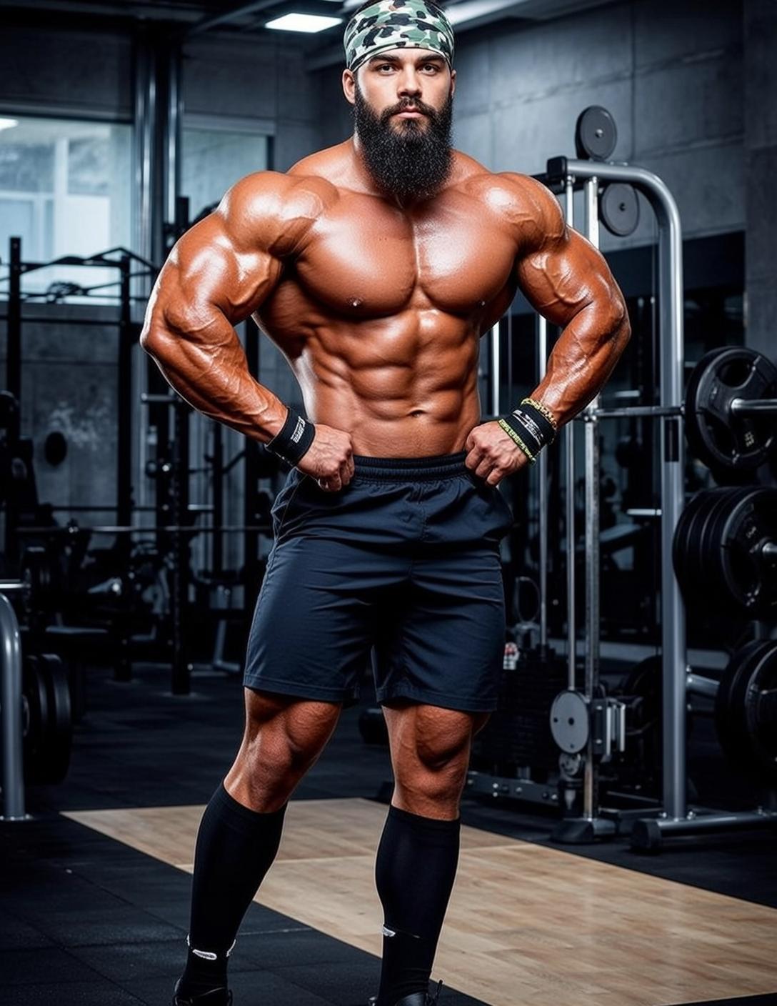 Muscular Short Dark Tanned Black Athletic Shorts reference photo
