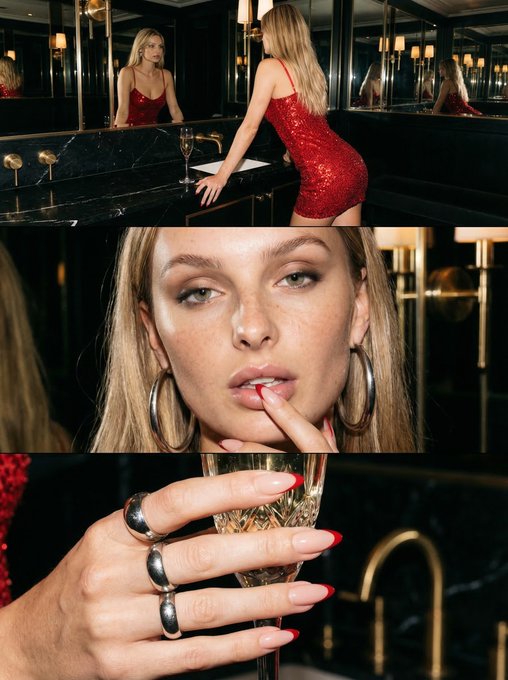 Sparkling Red Dress Luxury Bathroom Triptych Champagne