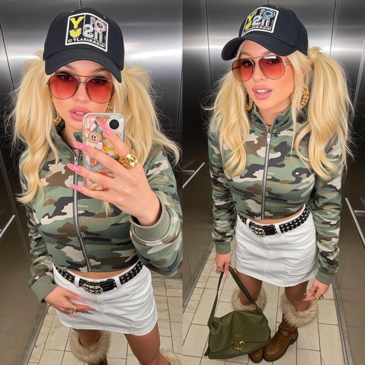 Y2k Young Blonde Pigtails Fair Camouflage Print reference photo