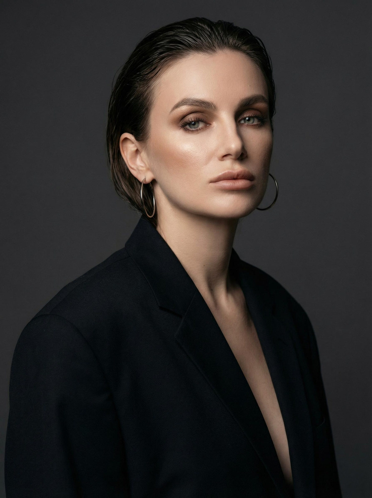 Realistic Studio Portrait Woman Chest Up