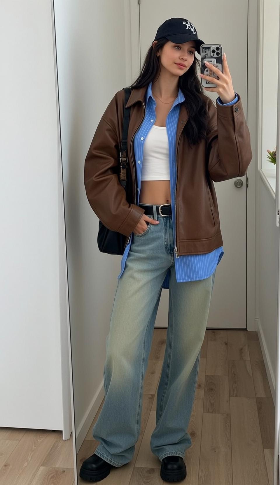 Leather Jacket Mirror Selfie reference photo