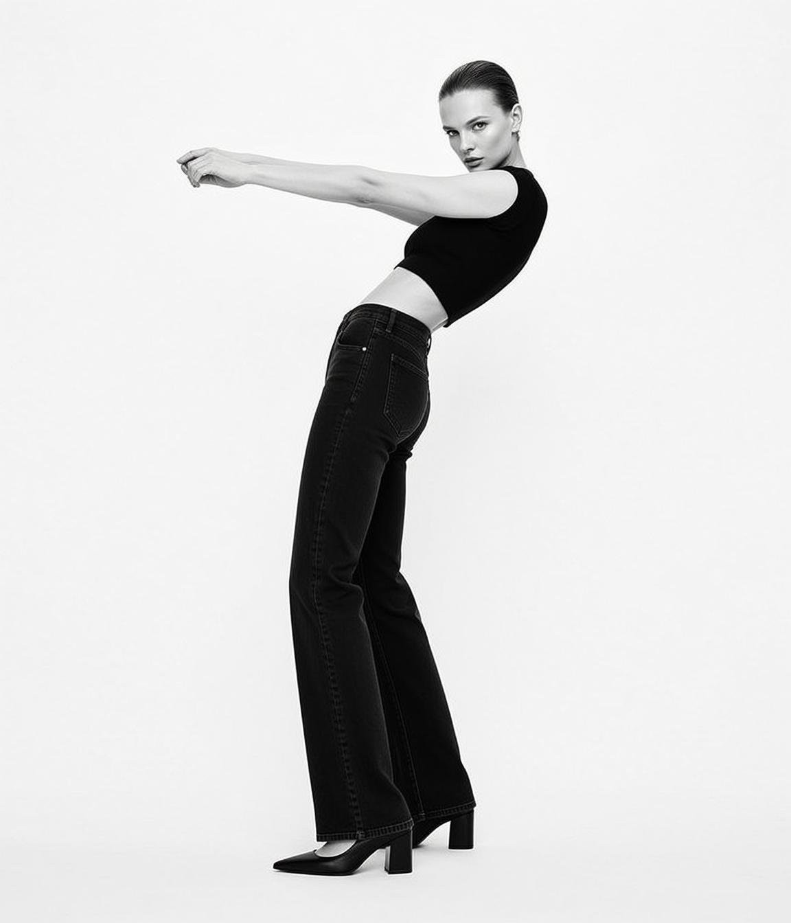 Full-body Medium Shot Black And White Photograph Captures Young Woman reference photo