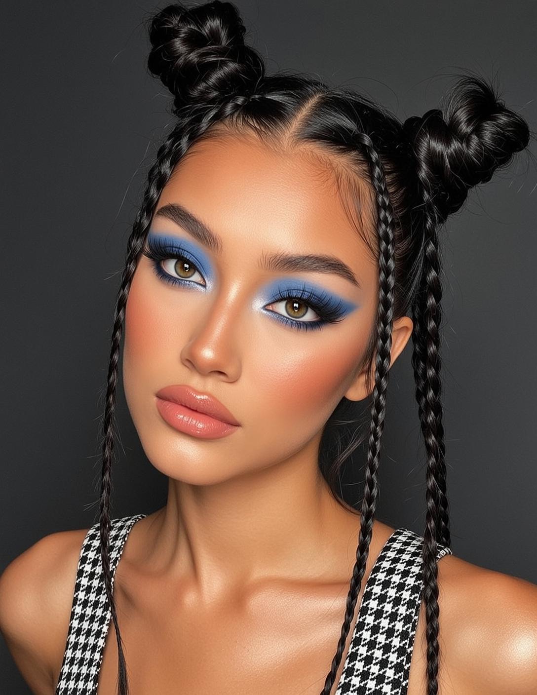 Makeup Photorealistic Young Dark Hair Styled Two reference photo