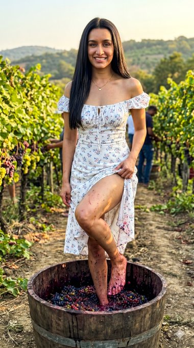 Barefoot Grape Stomping In Vineyard Floral Dress