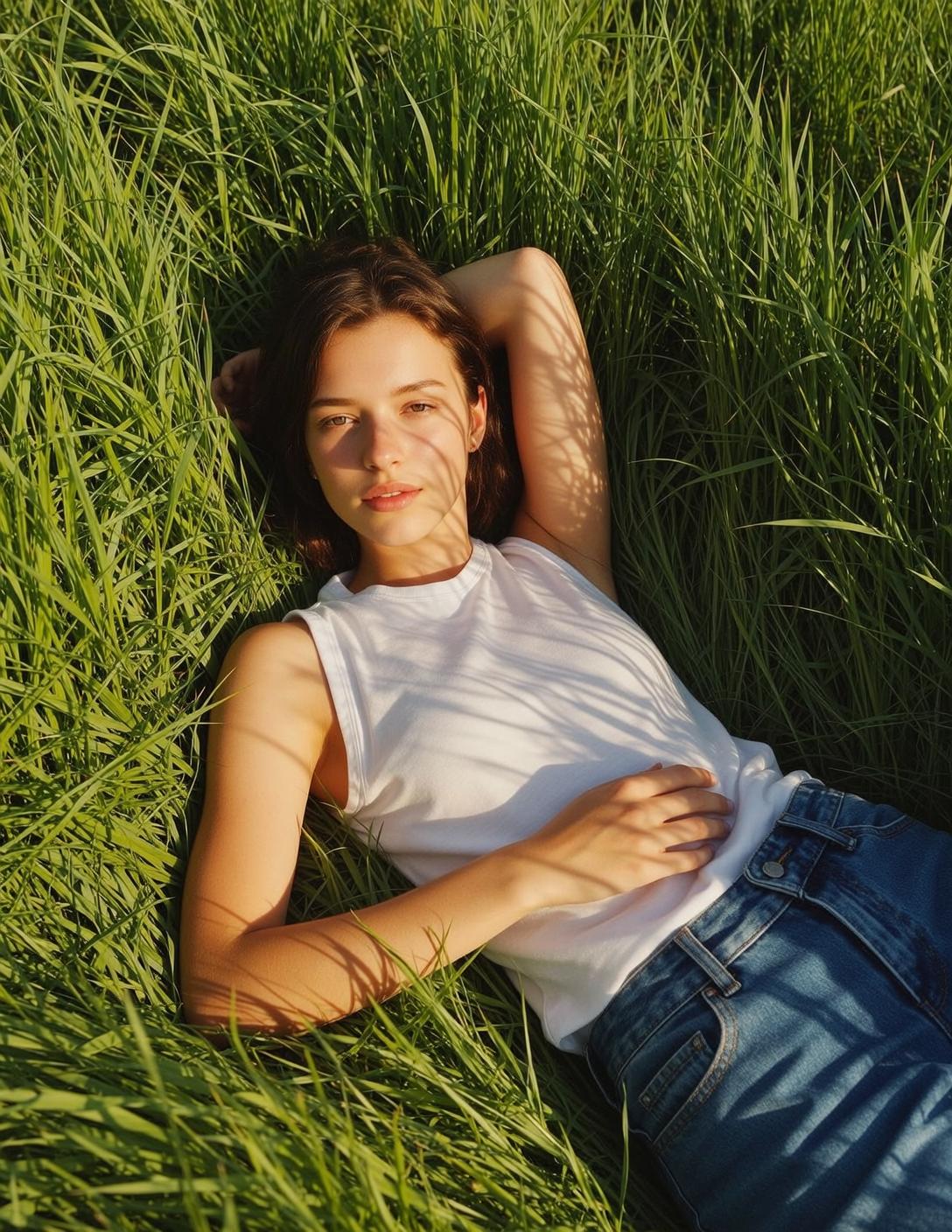 Explore Lying Her Back Tall Green Grass reference photo