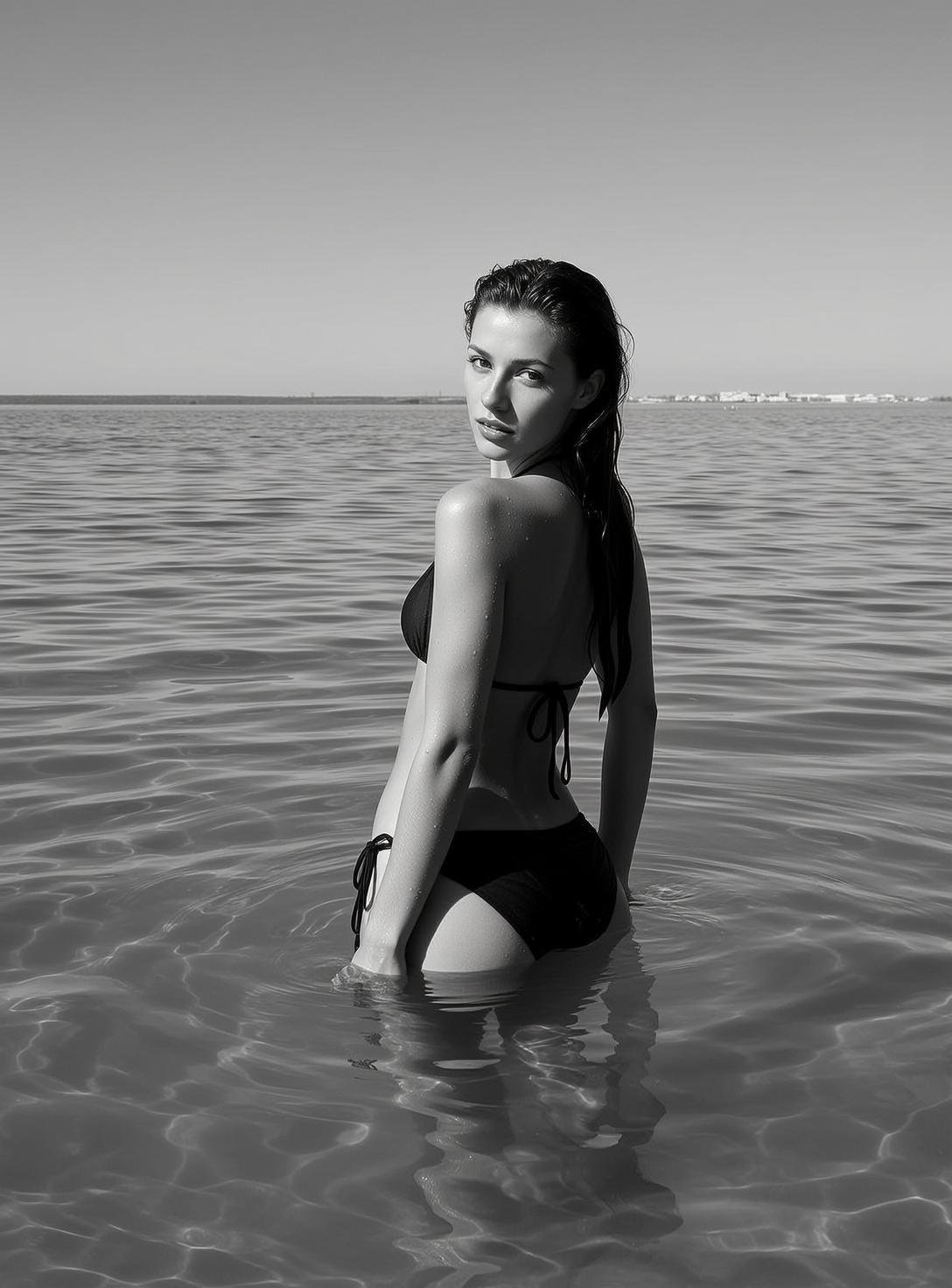 Black Bikini Water Shoulder Look reference photo
