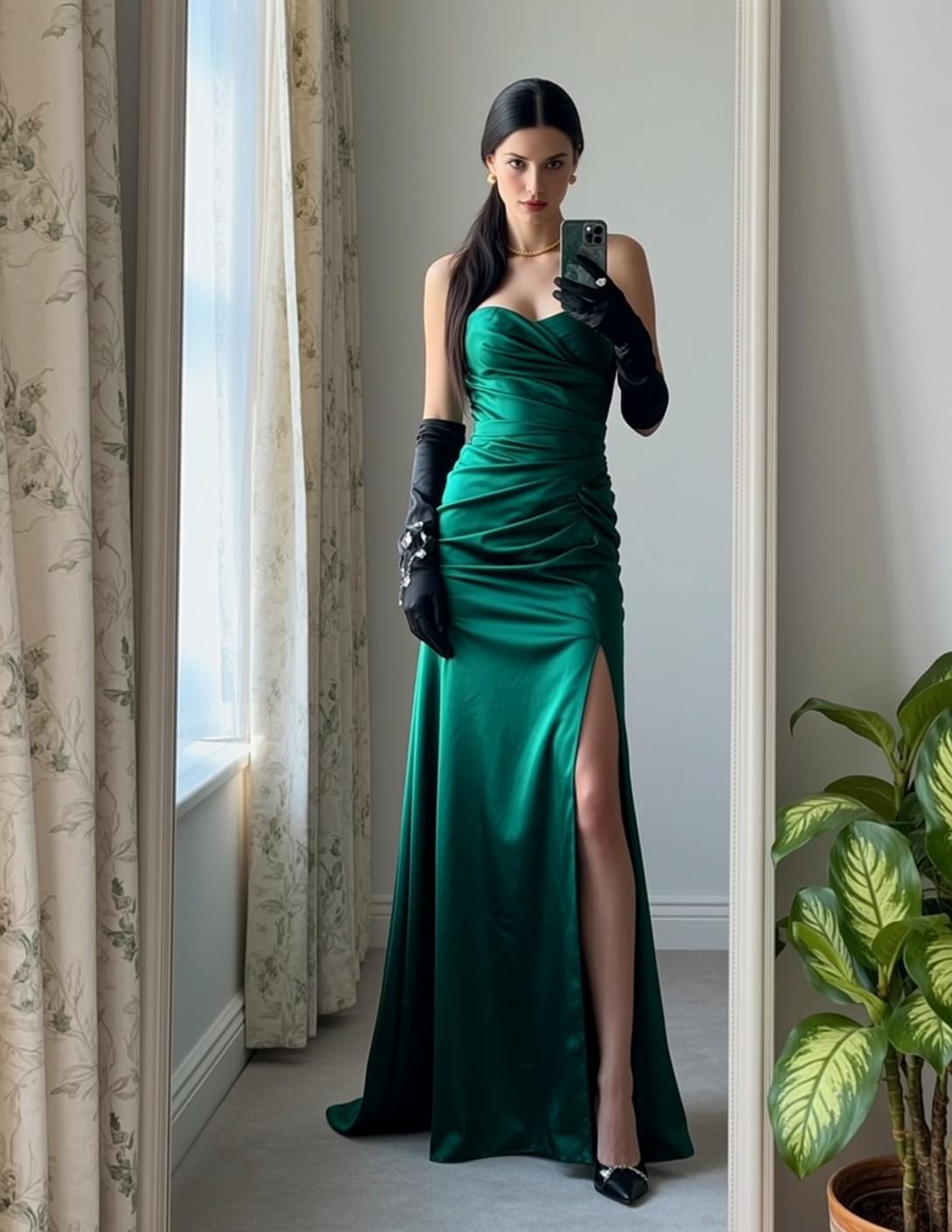 Emerald Gown Phone Call Pose reference photo