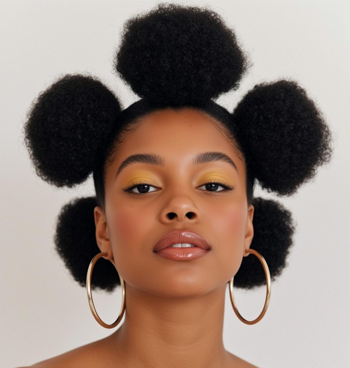 White Background Afro Puff Portrait reference photo