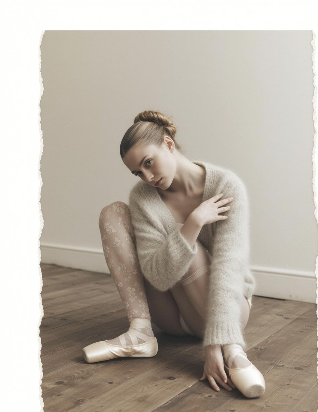 Cream Cardigan Kneeling Ballet reference photo