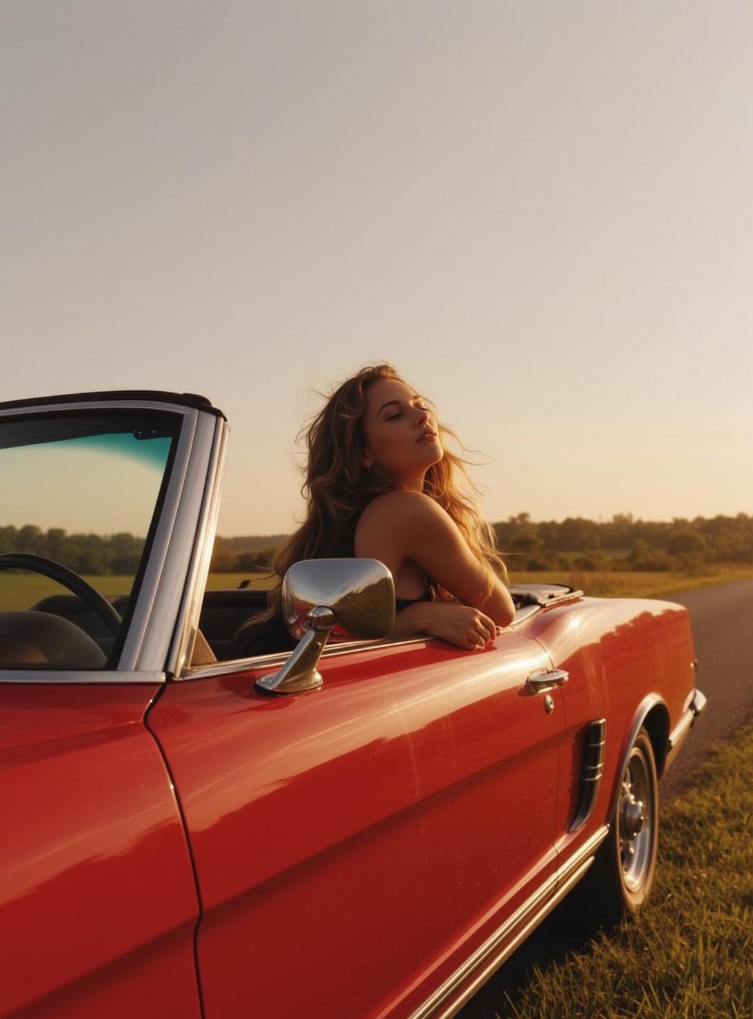 Black Bikini Top Rural Road Golden Hour Warm Sunlight reference photo