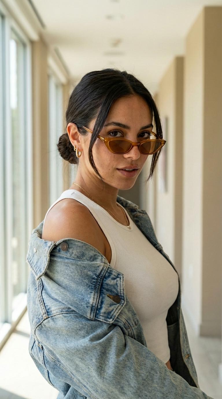 Denim Jacket White Tank Top Sunglasses