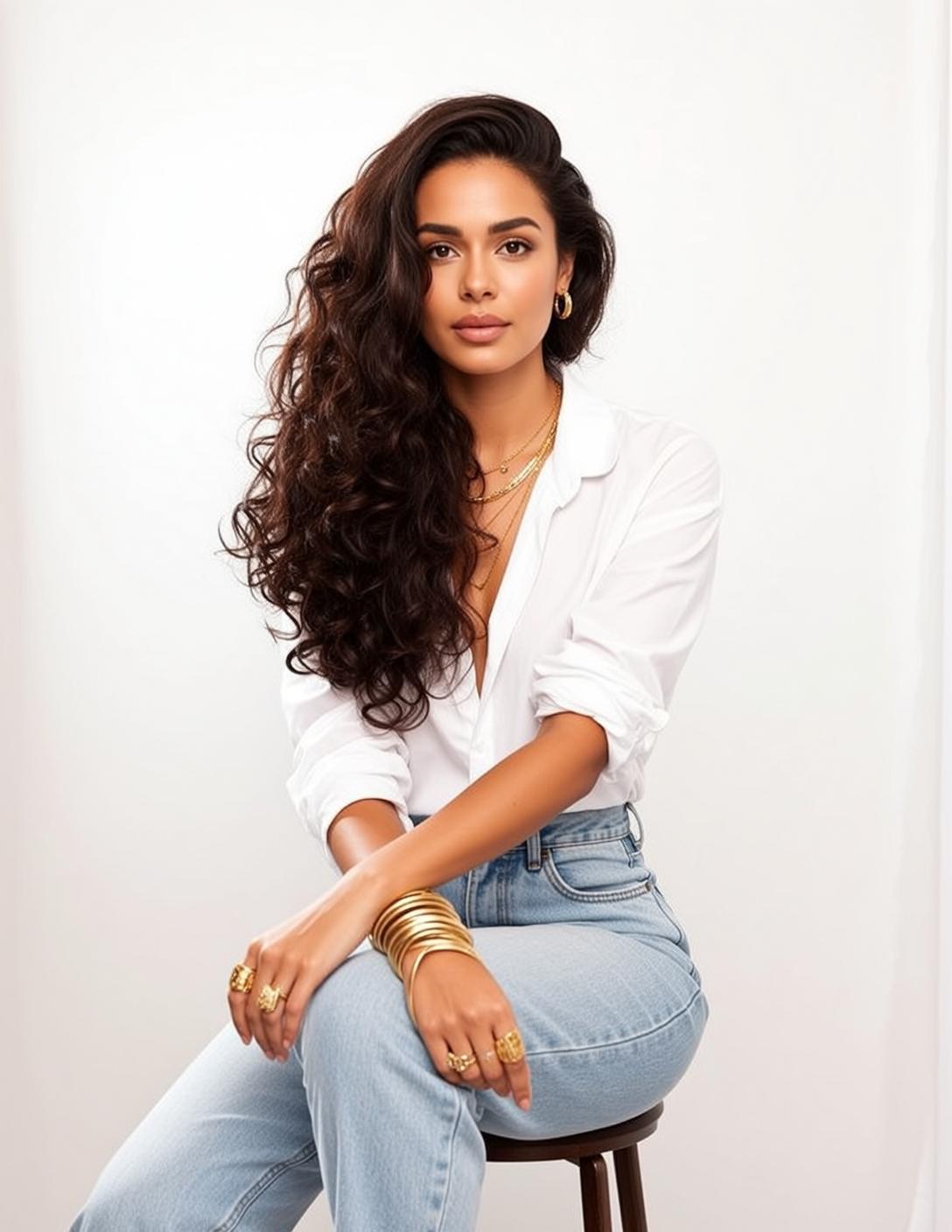 Open White Shirt Studio Stool reference photo
