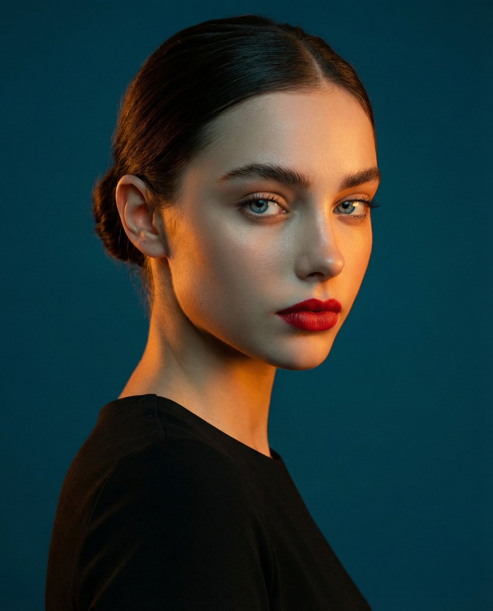 Warm Orange Light Teal Background Studio